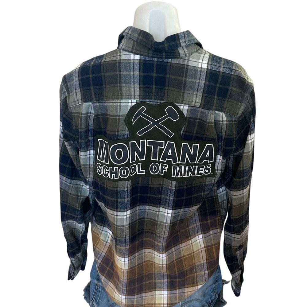 Montana Tech Plaid Flannel Shirt SMALL Oversize Football Butte Tailgate Unique